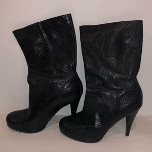 Cole Haan black snakeskin leather ankle boots